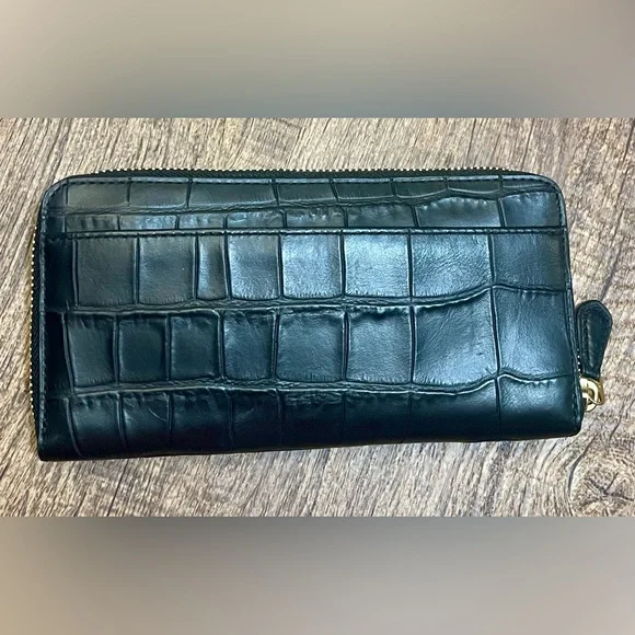 Coach Black Croc-Embossed Leather Pouch Wallet - Picture 2 of 8